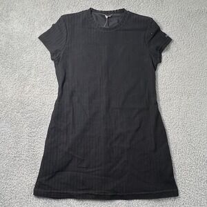 Guss Jeans Black Lace A-Line Dress 100% Nylon Mede in USA Women's Size L VTG NWT